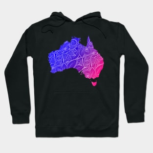 Colorful mandala art map of Australia with text in blue and violet Hoodie